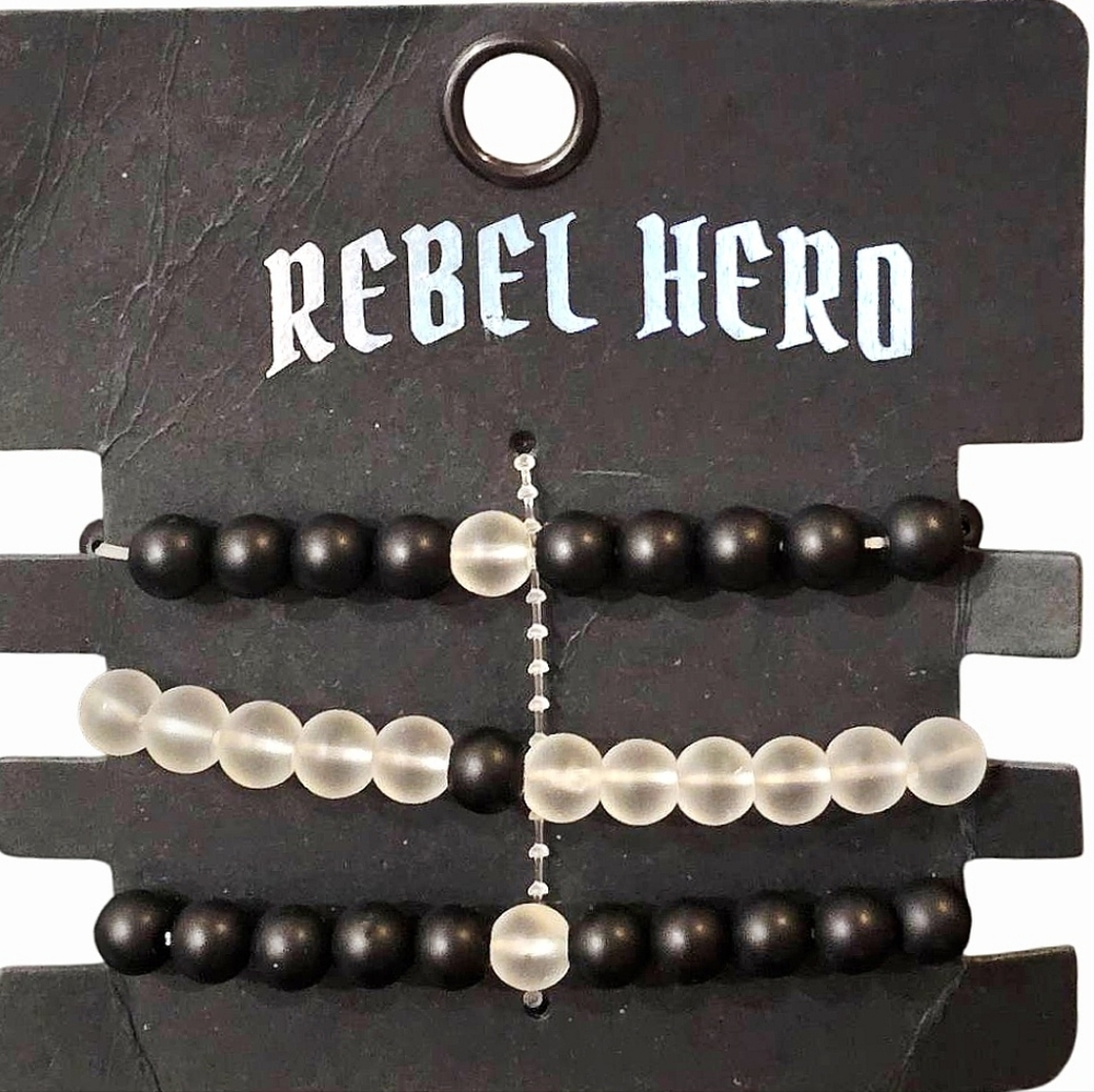 Rebel Hero Matte Black & Crystal Beaded Bracelets